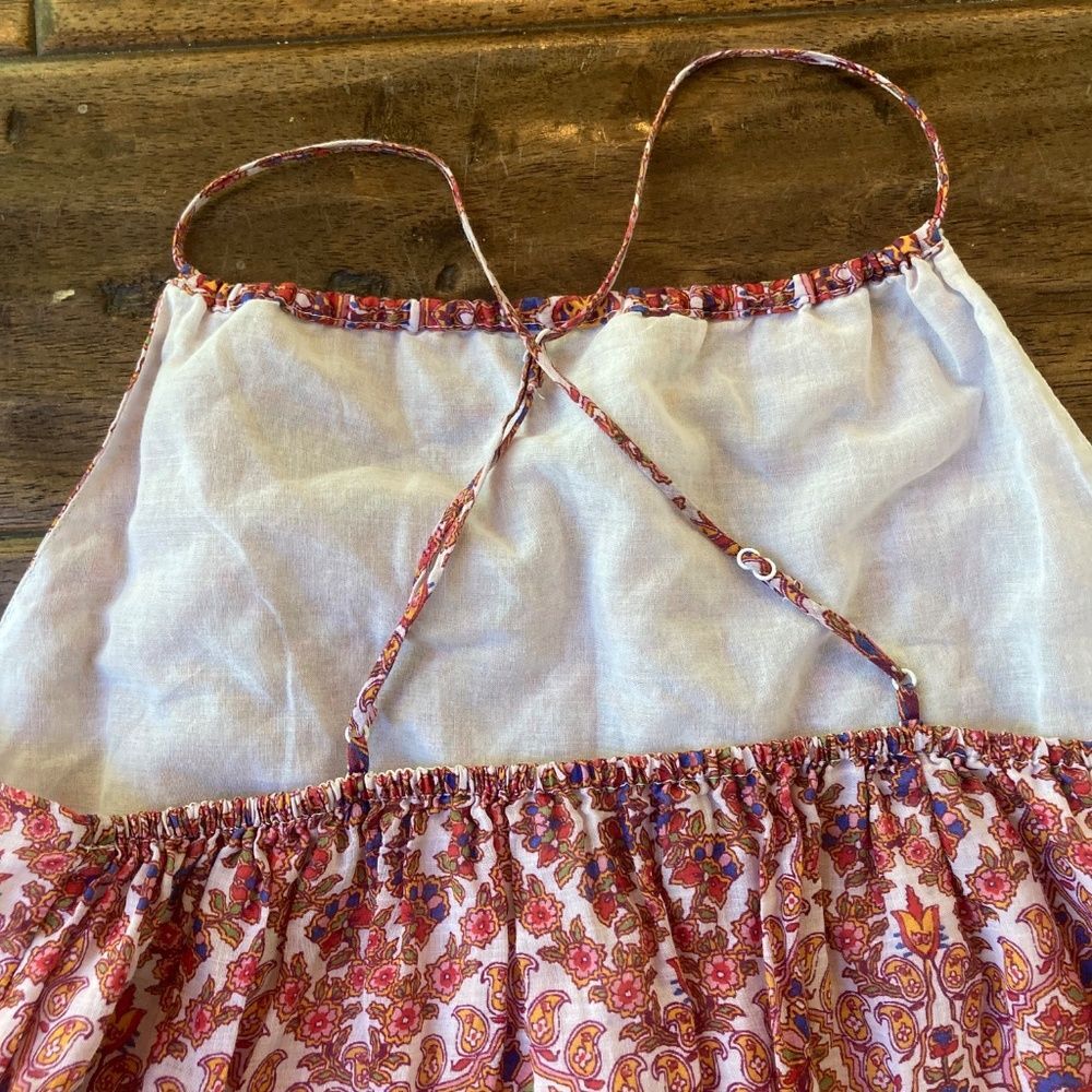 Banana Republic Ramie Halter Tank Small Lined Floral Top Spaghetti Strap - Picture 3 of 9